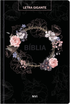 Bíblia Sagrada NVI Letra Gigante, capa preta com coroa floral colorida e detalhes em contorno. — Plenitude