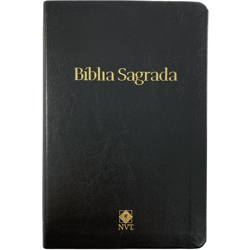 Bíblia Sagrada NVT Slim de capa preta lisa, com letras douradas e logo NVT na parte inferior. — Plenitude