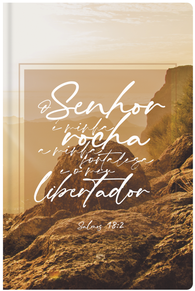 Capa de Bíblia Sagrada Minha Rocha, NVI, Letra Normal, Flexível Soft Touch, com paisagem rochosa e texto "O Senhor é minha rocha — Plenitude