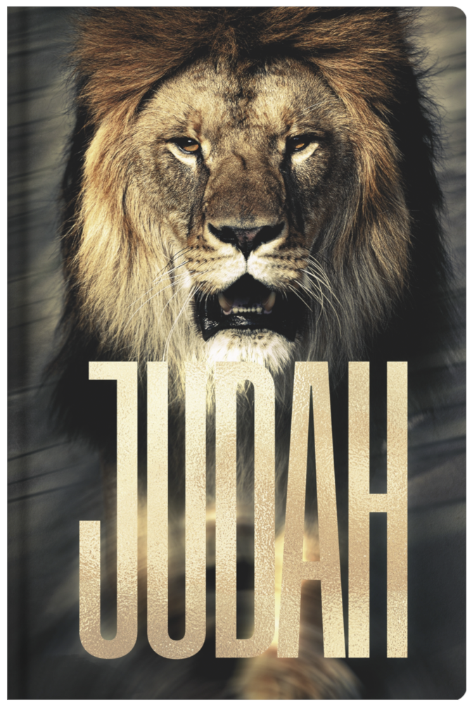 Bíblia Sagrada NVT, capa flexível soft touch com estampa de leão e a palavra "JUDAH" em dourado. — Plenitude