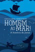 Livro Homem ao Mar! A história de Jonas, de Sinclair B. Ferguson, capa azul com barco e baleia. — Plenitude