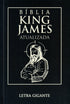 Capa preta da Bíblia King James Atualizada, com ilustração minimalista de Jesus e um cordeiro, em letra gigante. — Plenitude