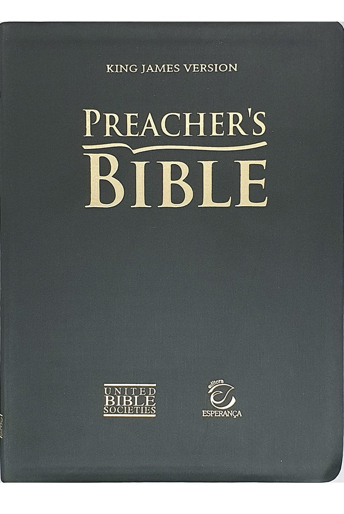 Bíblia do Pregador King James Version, capa luxo verde-escura com letras douradas e logos United Bible Societies e Editora — Plenitude
