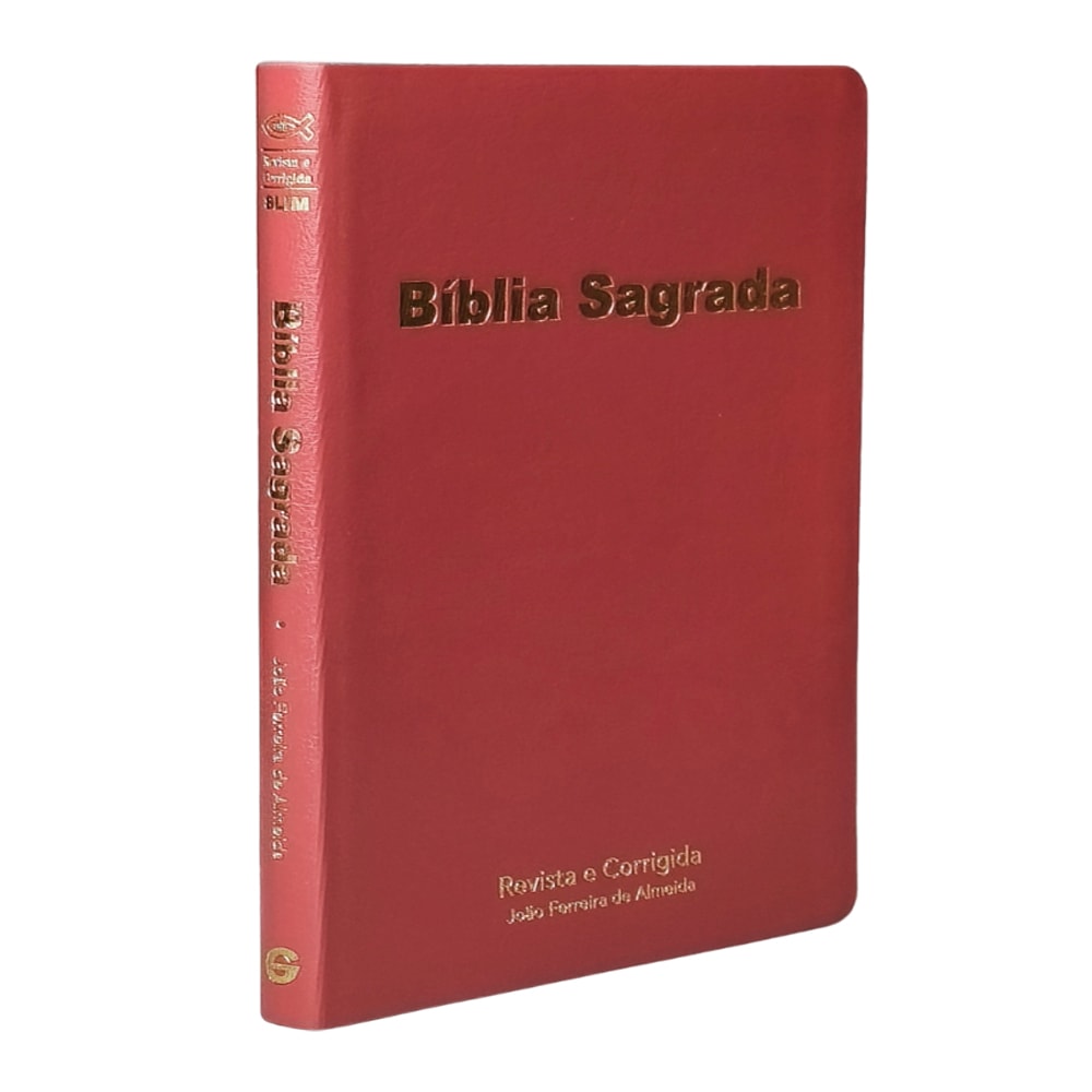 Bíblia Sagrada Slim ARC, capa luxo vinho, letra normal, com texto "Revista e Corrigida João Ferreira de Almeida" — Plenitude