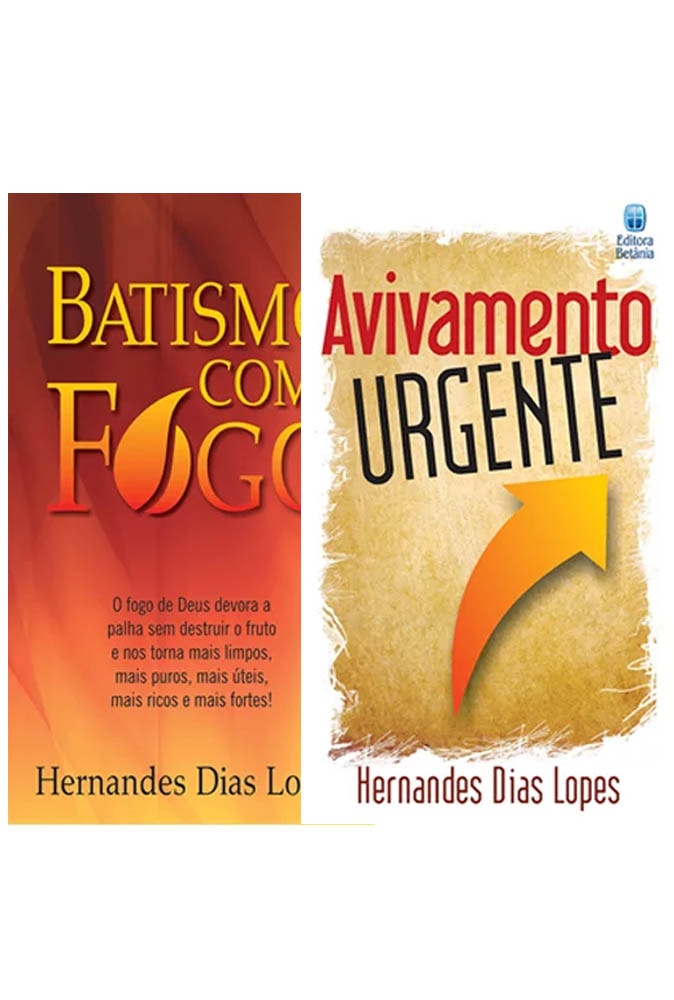 Kit de dois livros Avivamento e Batismo com Fogo de Hernandes Dias Lopes, capas coloridas. — Plenitude