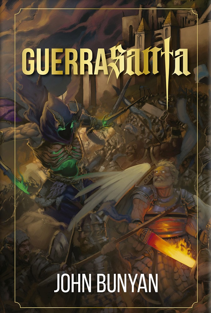 Livro Guerra Santa, Capa Dura, John Bunyan, capa ilustrada com cena de batalha fantástica. — Plenitude