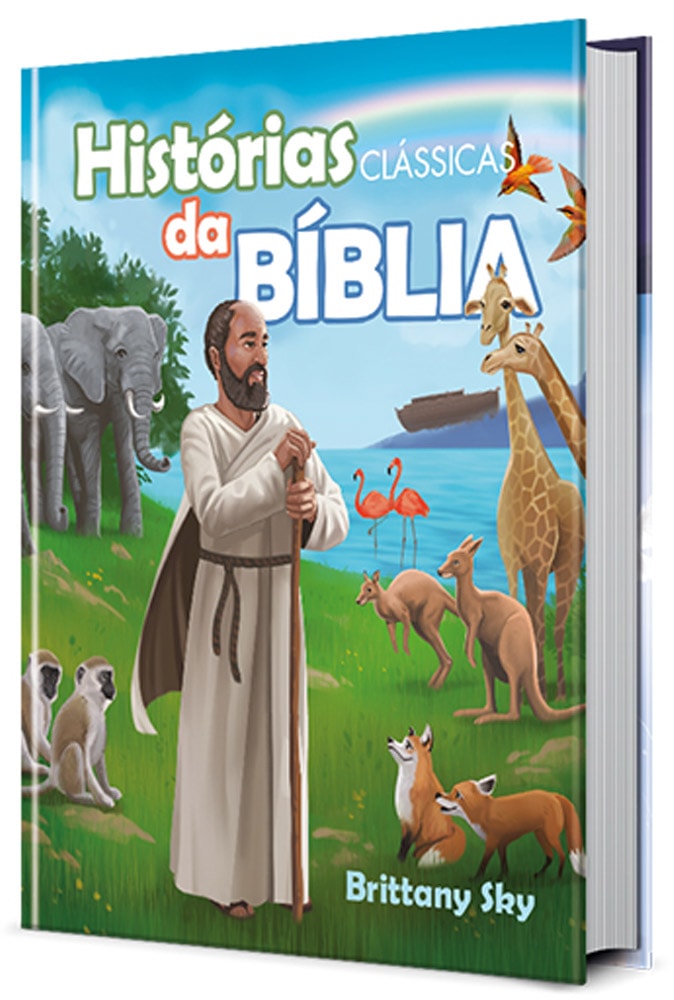 Livro "Histórias Clássicas da Bíblia" de capa dura colorida, com ilustrações de Noé e animais. — Plenitude