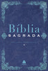 Capa azul-marinho da Bíblia Sagrada NVI, com bordas ornamentadas em azul-claro e detalhes florais. — Plenitude