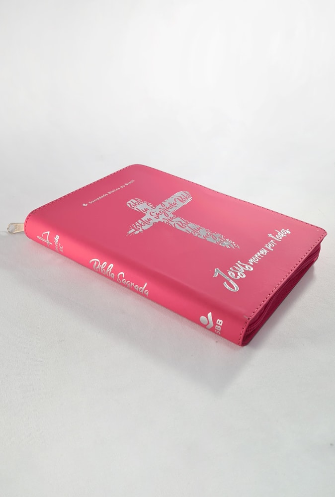 Bíblia Sagrada | ARC | Letra Grande | Capa Luxo Cruz Pink c/ Ziper