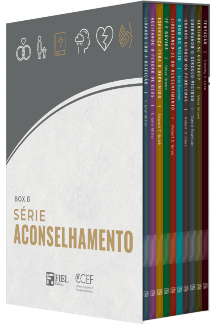 Box de livros "Box 6 Série Aconselhamento (Nº 48 ao Nº 57)" de Diversos Autores, com lombadas coloridas. — Plenitude