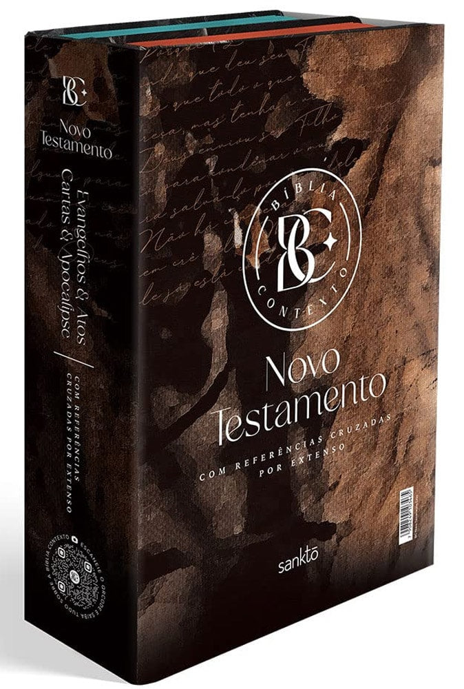 Kit Bíblia Contexto Novo Testamento NVT Capa Dura Leão, capa marrom com imagem de leão e fundo abstrato. — Plenitude