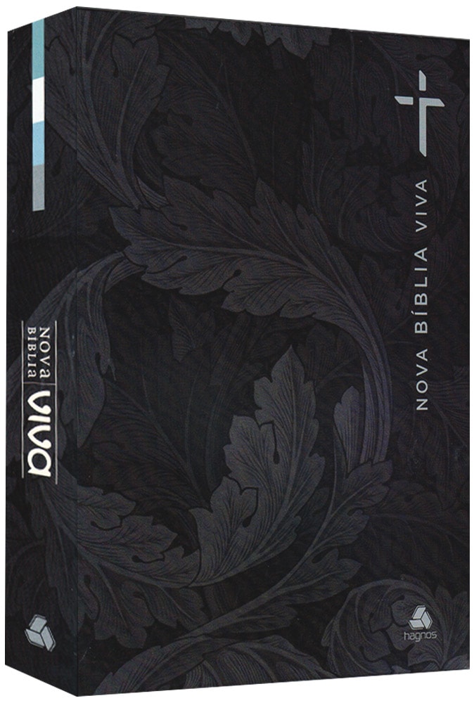 Bíblia Nova Bíblia Viva (NBV) capa dura preta com estampa floral e detalhes em prata, letra normal. — Plenitude