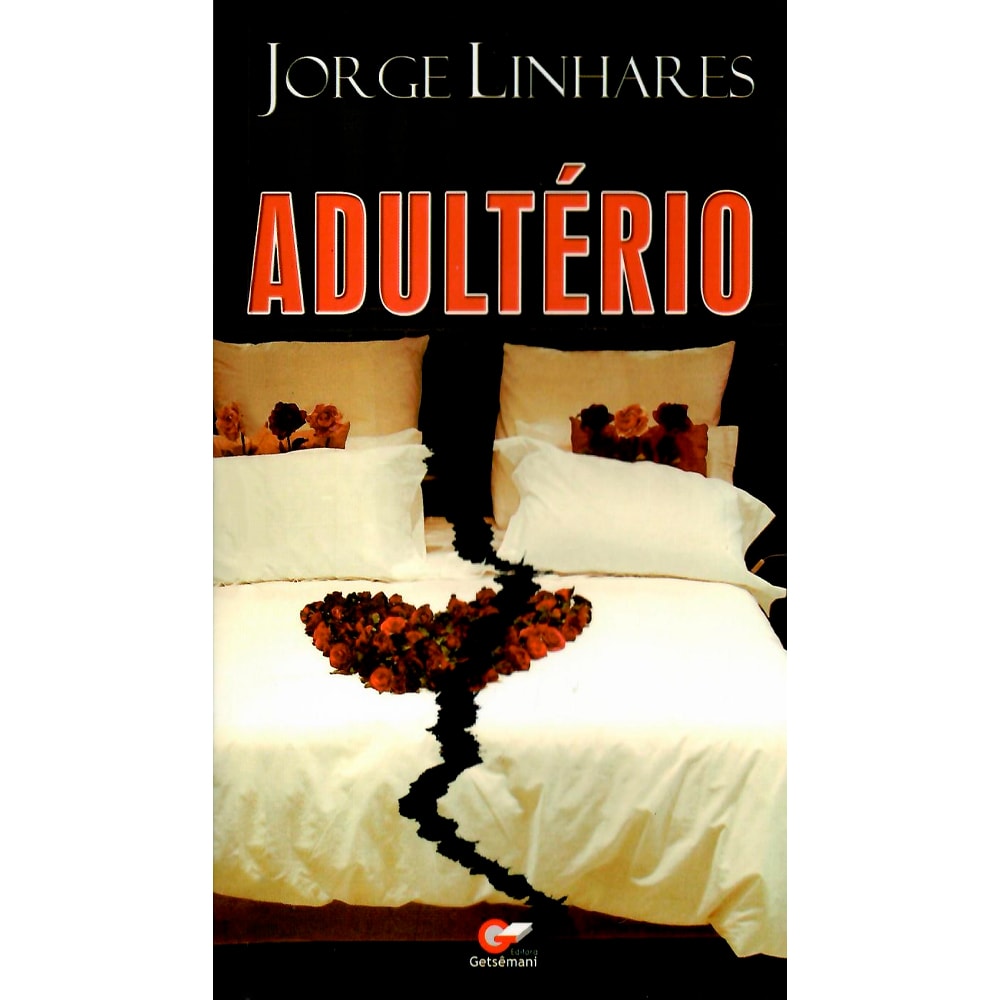 Livro Adultério, de Jorge Linhares, capa preta com cama e rosas formando uma rachadura. — Plenitude