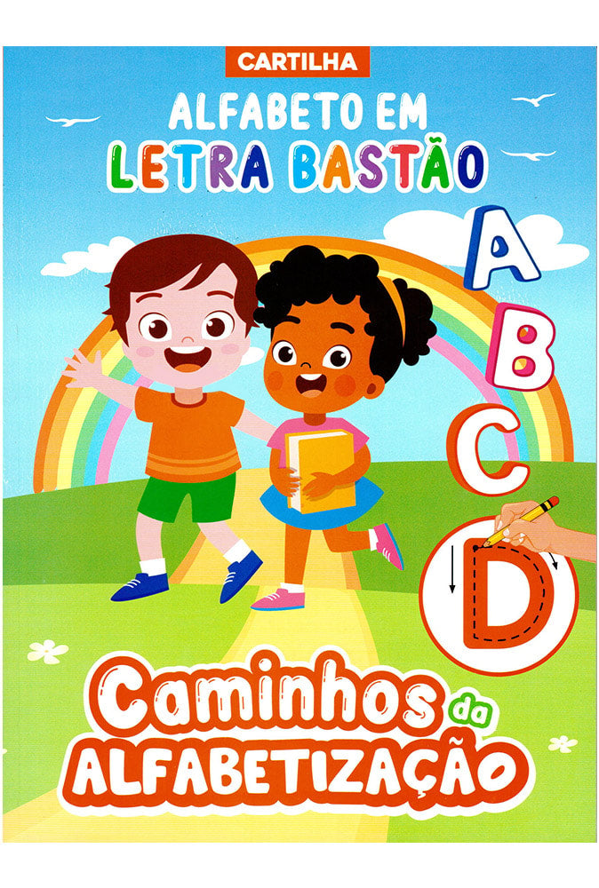 Cartilha Alfabeto em Letra Bastão, Caminho da Alfabetização, capa colorida com crianças e letras — Plenitude