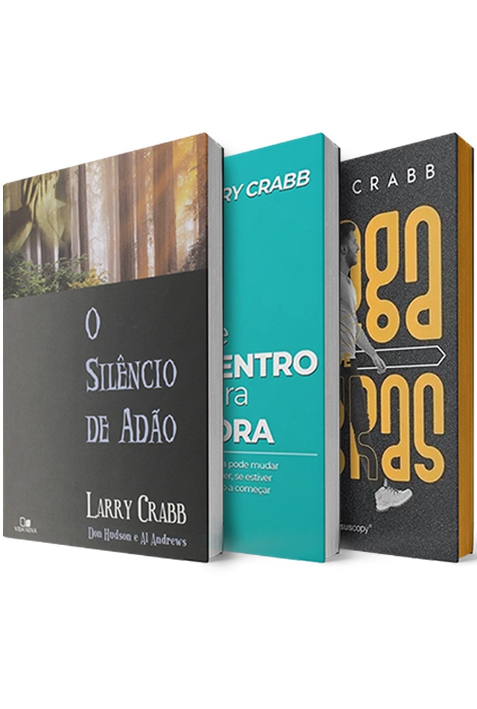 Kit 3 livros Larry Crabb, capas com títulos 'O Silêncio de Adão', 'Encontro' e 'Caminhos'. — Plenitude