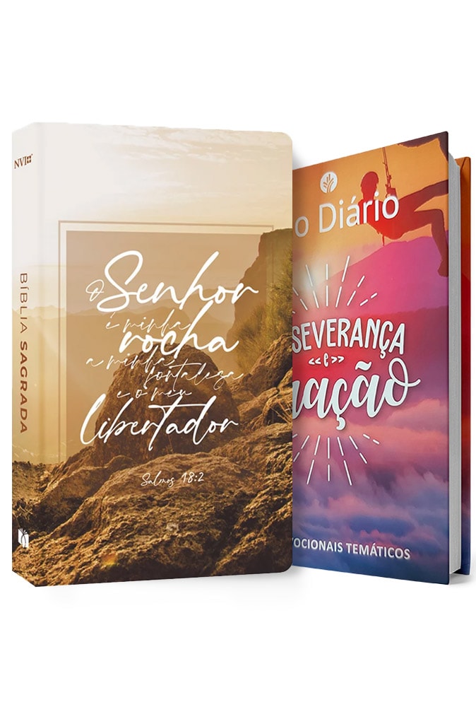Kit de 2 livros "Perseverança na Leitura e Oração", capas branca e colorida com montanhas. — Plenitude