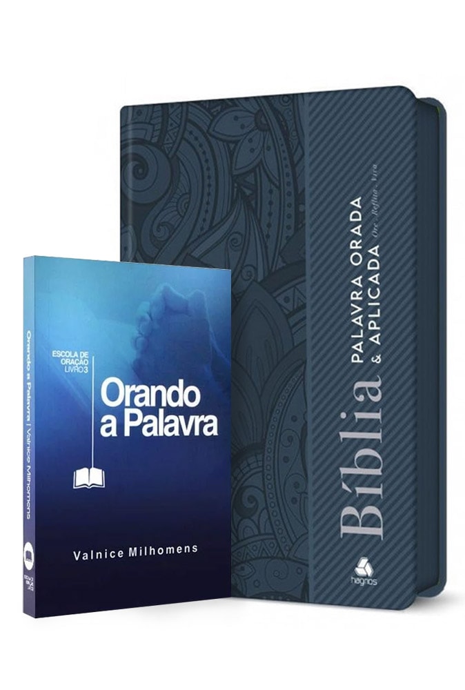 Kit de 2 livros "Oração de Paulo" e "Orando a Palavra" de Valnice Milhomens, capas azul escura e azul. — Plenitude