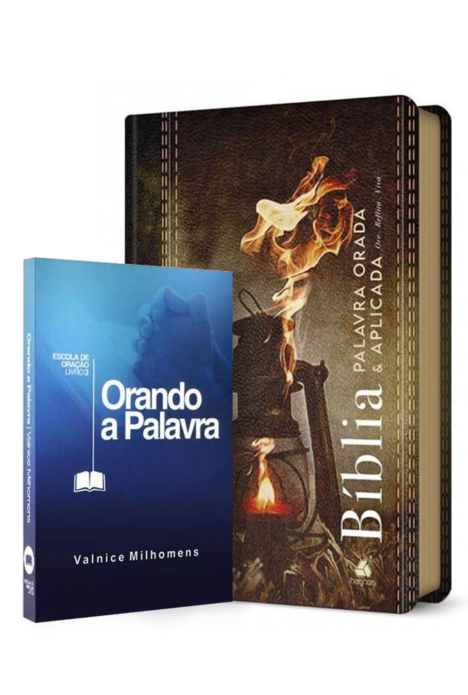 Kit de 2 livros "Oração de Jeremias" e "Orando a Palavra" de Valnice Milhomens, capas com lamparina e azul. — Plenitude