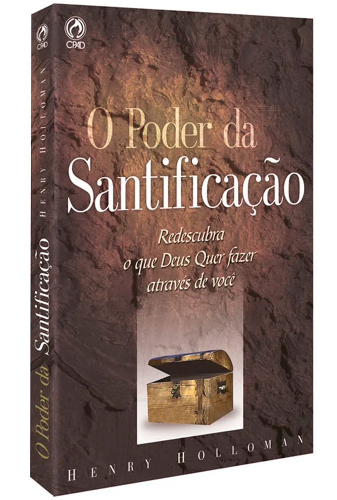 Livro O Poder da Santificação, de Henry Holloman, capa marrom com imagem de baú aberto. — Plenitude