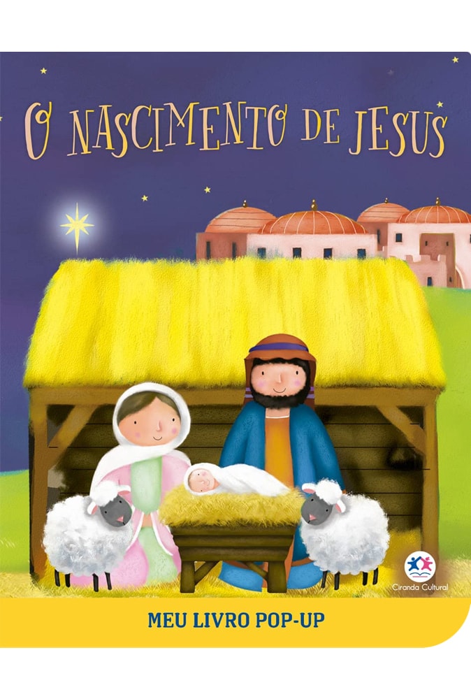 Livro infantil O Nascimento de Jesus, capa mole com cena do presépio. — Plenitude