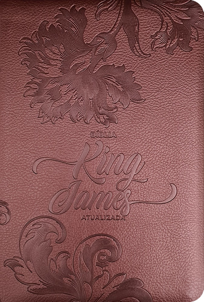 Bíblia King James Atualizada, capa luxo bronze com relevo floral e textura de couro. — Plenitude