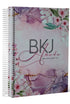 Bíblia King James 1611 Anote, capa Purple Flower com espiral, detalhes florais e fundo marmorizado. — Plenitude