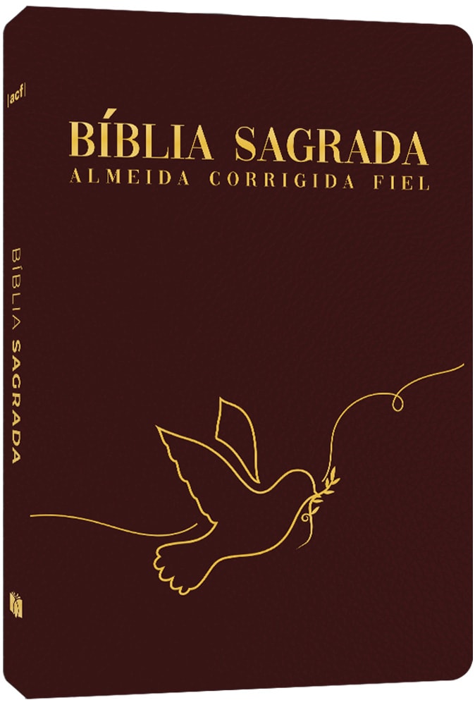 Bíblia Sagrada Almeida Corrigida Fiel (ACF), capa luxo vinho, com pomba dourada e ramo de oliveira. — Plenitude