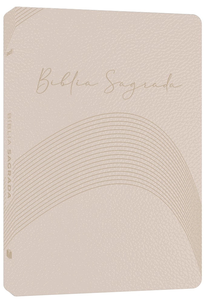 Bíblia Sagrada ACF, capa luxo champagne com textura, título "Bíblia Sagrada" em dourado e linhas curvas. — Plenitude