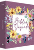 Bíblia Sagrada NVI, capa dura roxa com estampa floral aquarelada e título "Bíblia Sagrada" em caligrafia. — Plenitude