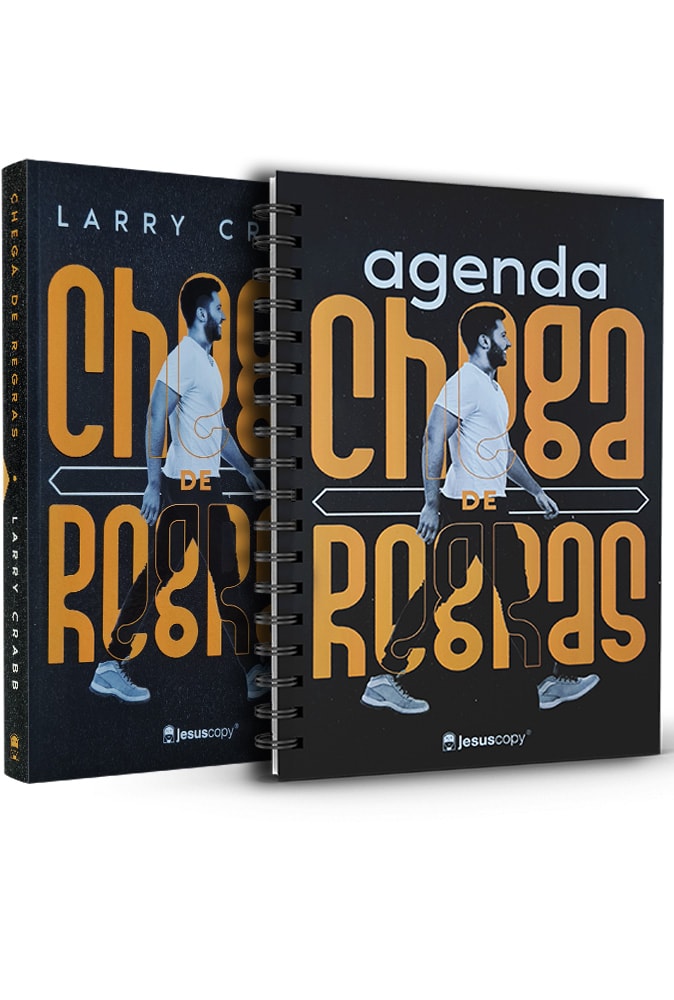 Kit de 2 livros "Chega de Regras" de Larry Crabb, capas em preto e laranja com imagem do autor. — Plenitude