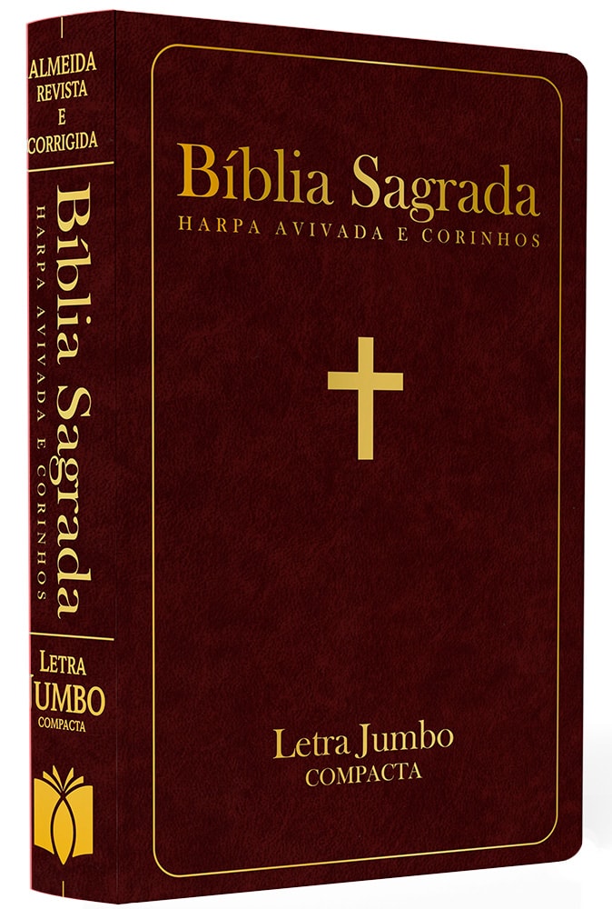 Bíblia Sagrada com Harpa Avivada e Corinhos, ARC, Letra Jumbo, Capa Marrom com cruz dourada. — Plenitude