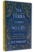 Livro Na Terra Como No Céu, capa azul-marinho com detalhes dourados e título em branco. — Plenitude