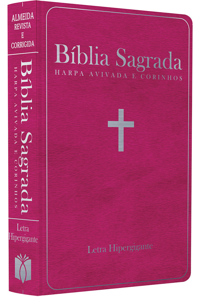 Bíblia Sagrada Almeida Revista e Corrigida, capa semiflexível pink, letra hipergigante, com Harpa Avivada e Corinhos. — Plenitude