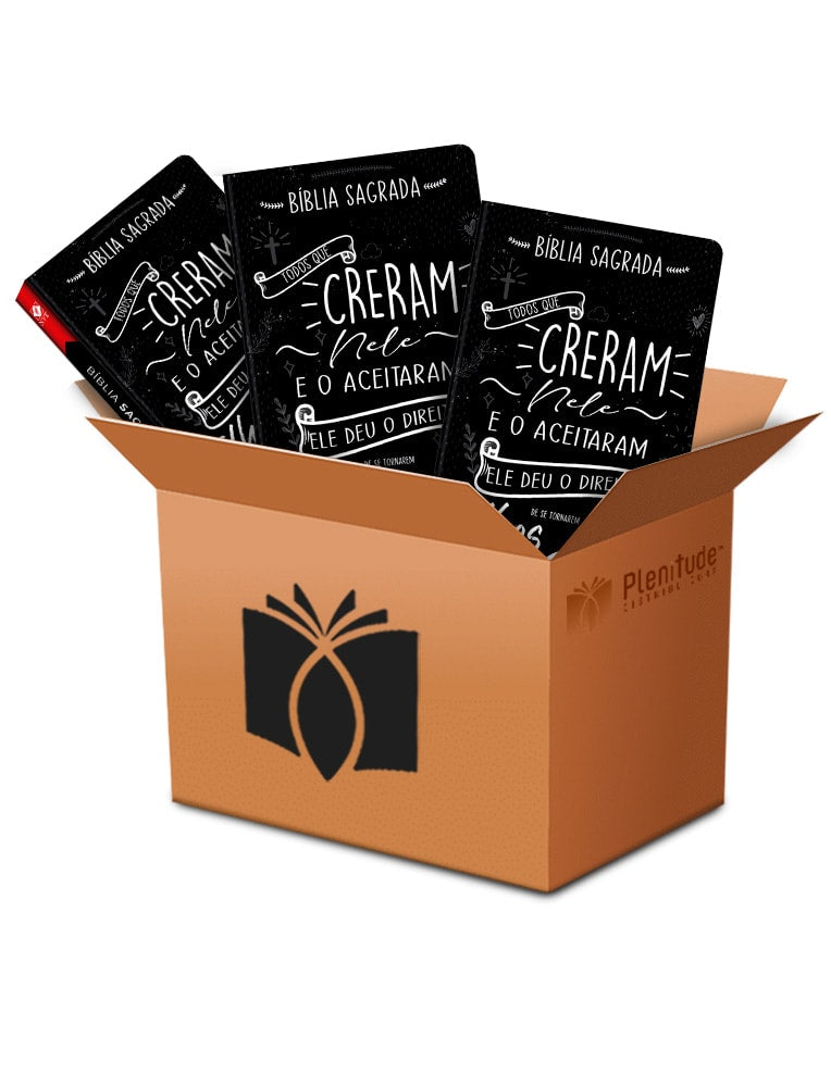 Kit de 10 Bíblias Sagradas Lettering NVT, capa flexível preta com lettering branco. — Plenitude