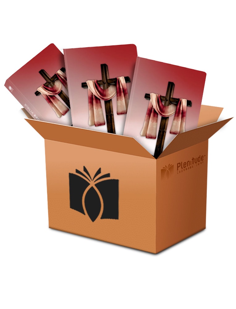 Kit de 10 Bíblias Sangue Derramado, NVT, Letra Normal, Flexível. Bíblias com cruz e pano vermelho. — Plenitude
