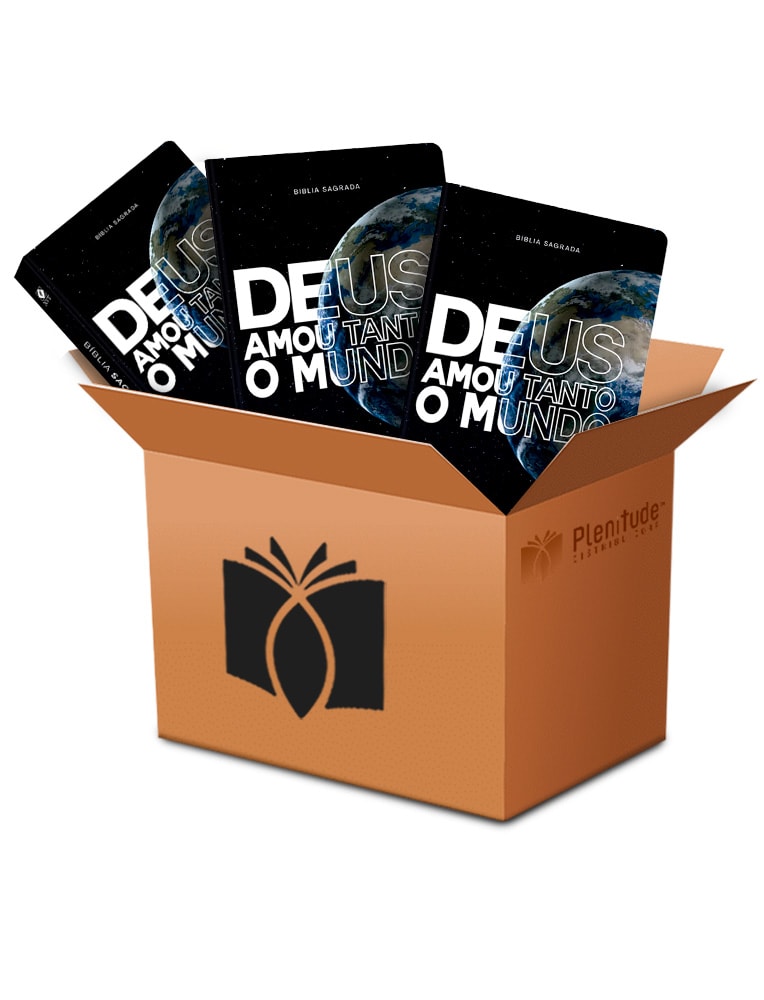 Kit de 10 Bíblias Sagradas Deus Amou o Mundo NVT, capa flexível preta com imagem da Terra. — Plenitude