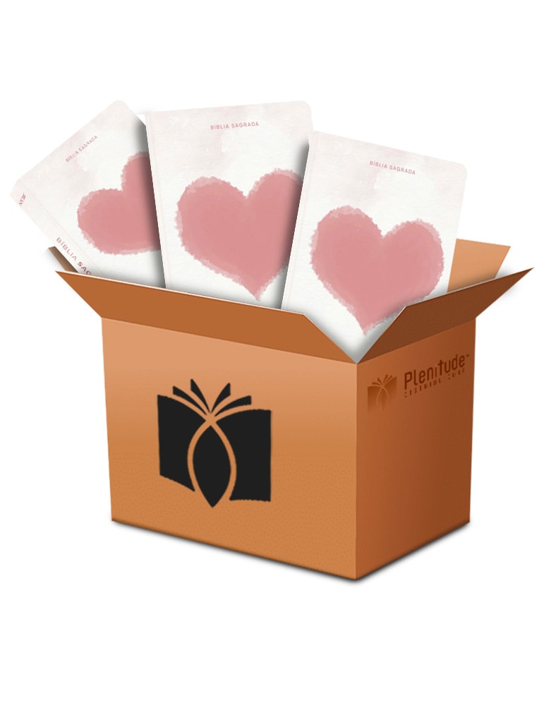 Kit de 10 Bíblias Sagradas Coração Suave NVI, capa flexível branca com coração rosa. — Plenitude