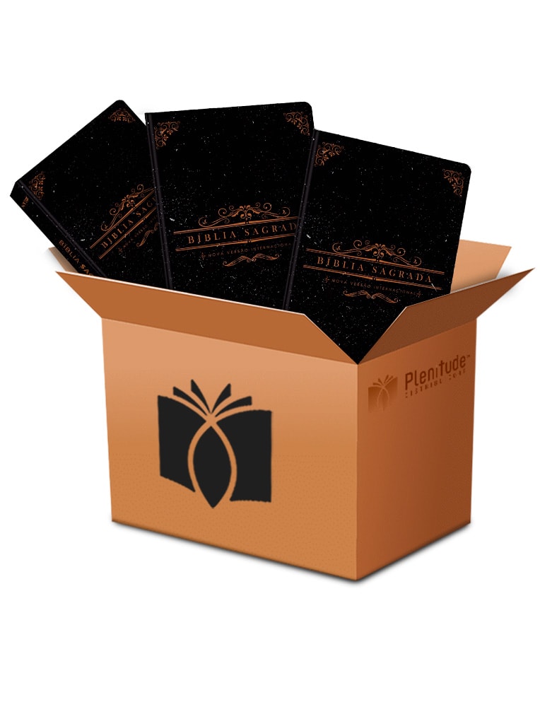 Kit de 10 Bíblias Sagradas Dádiva de Cristo NVI, capa flexível preta com detalhes dourados. — Plenitude