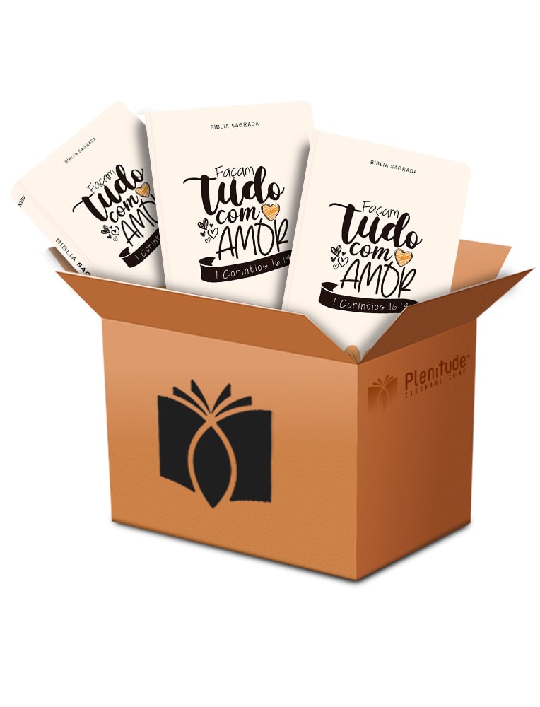 Kit de 10 Bíblias Sagradas Façam Tudo Com Amor NVI, capa flexível branca com lettering. — Plenitude