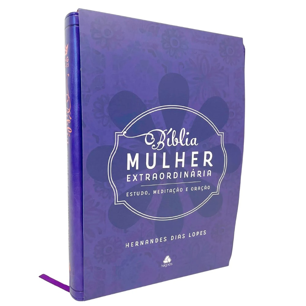 Bíblia Mulher Extraordinária King James Clássica, capa lilás com detalhes florais e título em branco. — Plenitude