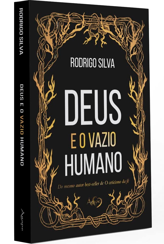 Livro Deus e o Vazio Humano, capa preta com detalhes dourados e título em branco e dourado. — Plenitude