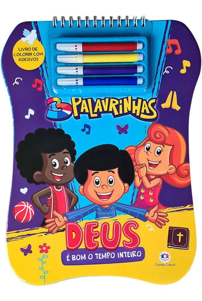 3 Palavras | Deus é Bom o Tempo Inteiro | Livro de Colorir com Adesivos