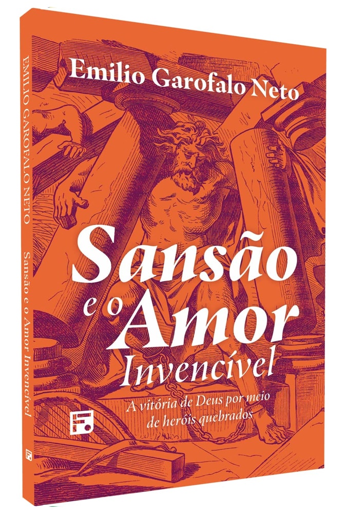 Livro Sansão e o Amor Invencível, capa laranja com ilustração de Sansão. — Plenitude