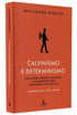 Livro Calvinismo e Determinismo, capa laranja com ilustração de um homem com corda de relógio nas costas. — Plenitude