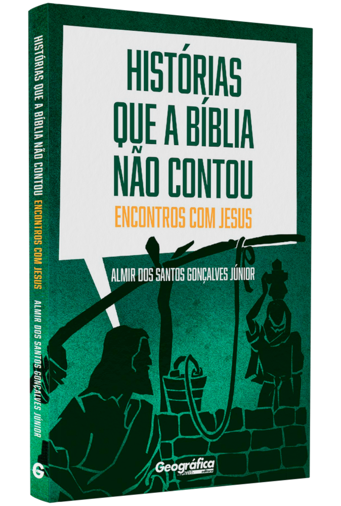 Livro Histórias Que a Bíblia Não Contou, capa verde com silhuetas de figuras bíblicas. — Plenitude