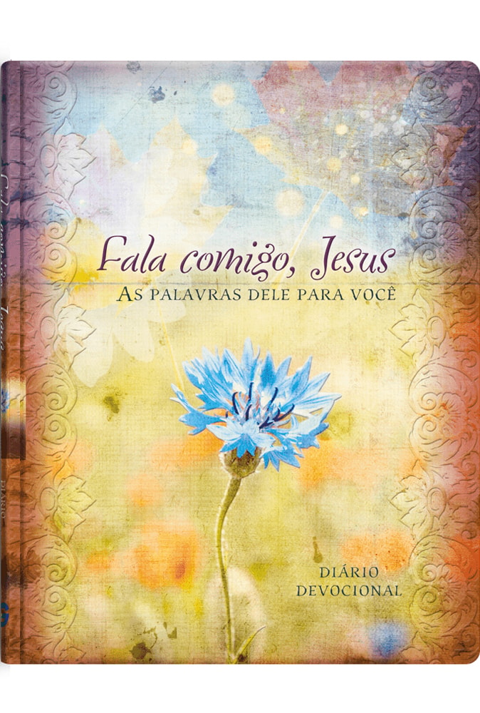 Diário Devocional Fala Comigo Jesus, capa dura com estampa floral e uma flor azul em destaque. — Plenitude