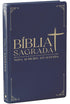 Bíblia Sagrada Nova Almeida Atualizada, capa dura azul marinho com detalhes dourados e cruz, letra normal. — Plenitude