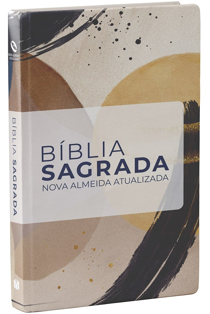 Bíblia Sagrada Nova Almeida Atualizada, capa dura ilustrada com design aquarelado em tons terrosos e dourados. — Plenitude
