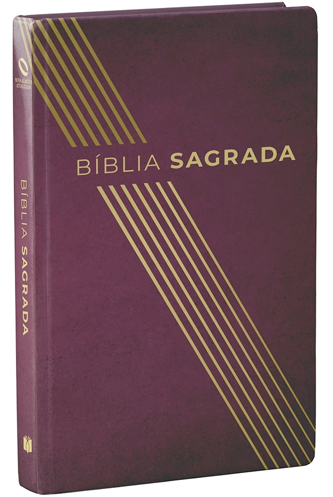 Bíblia Sagrada Linhas Douradas, NAA, Letra Normal, Capa Dura Vinho com listras douradas diagonais. — Plenitude
