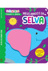 Livro infantil Toque e Sinta Meus Amigos da Selva, capa colorida com elefante e texturas. — Plenitude